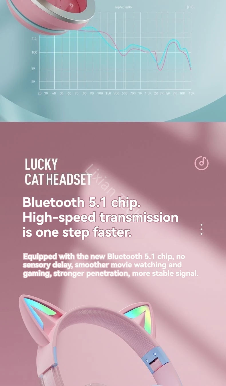 RGB Glow Earphones Wireless Earbuds 5.3 Cat Ear Bluetooth Sports Headphones Bluetooth Mp3 Players Microphone Sale Headset Gamer