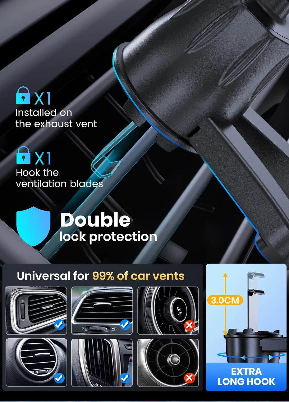TOPK D35-S Car Phone Holder, Universal Phone Mount for Car with Hook Clip Air Vent Car Mount 360° Rotation for Mobile Phones