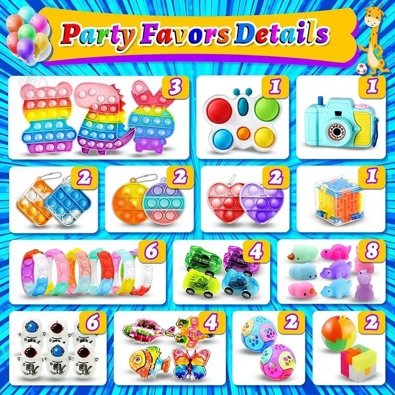 120/206Pcs Kids Birthday Pinata Toys Snap Bracelets Push Bubble Fidget Toys Carnival Prize Pinata Filler Bulk Toys Kids Gifts