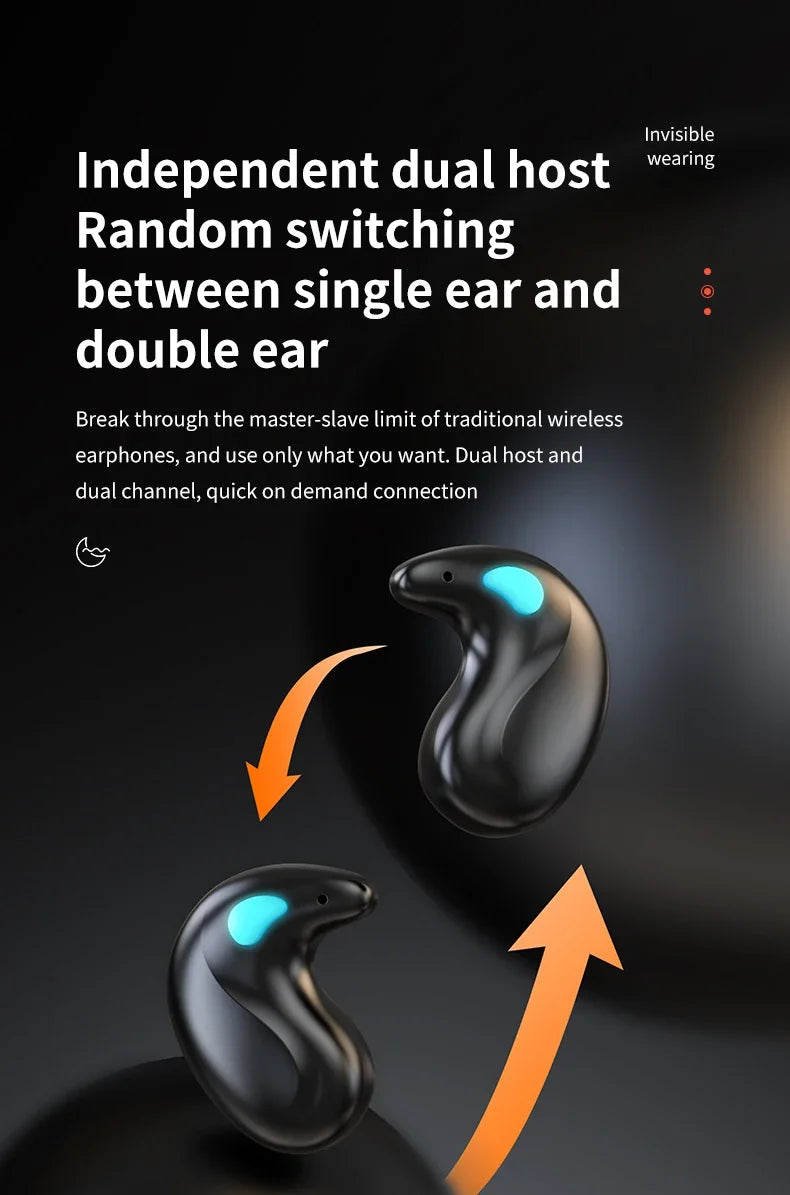Sleep Wireless Earphone TWS Bluetooth 5.3 Headphones Hidden Earbuds IPX5 Waterproof Noise Reduction Sports Headset