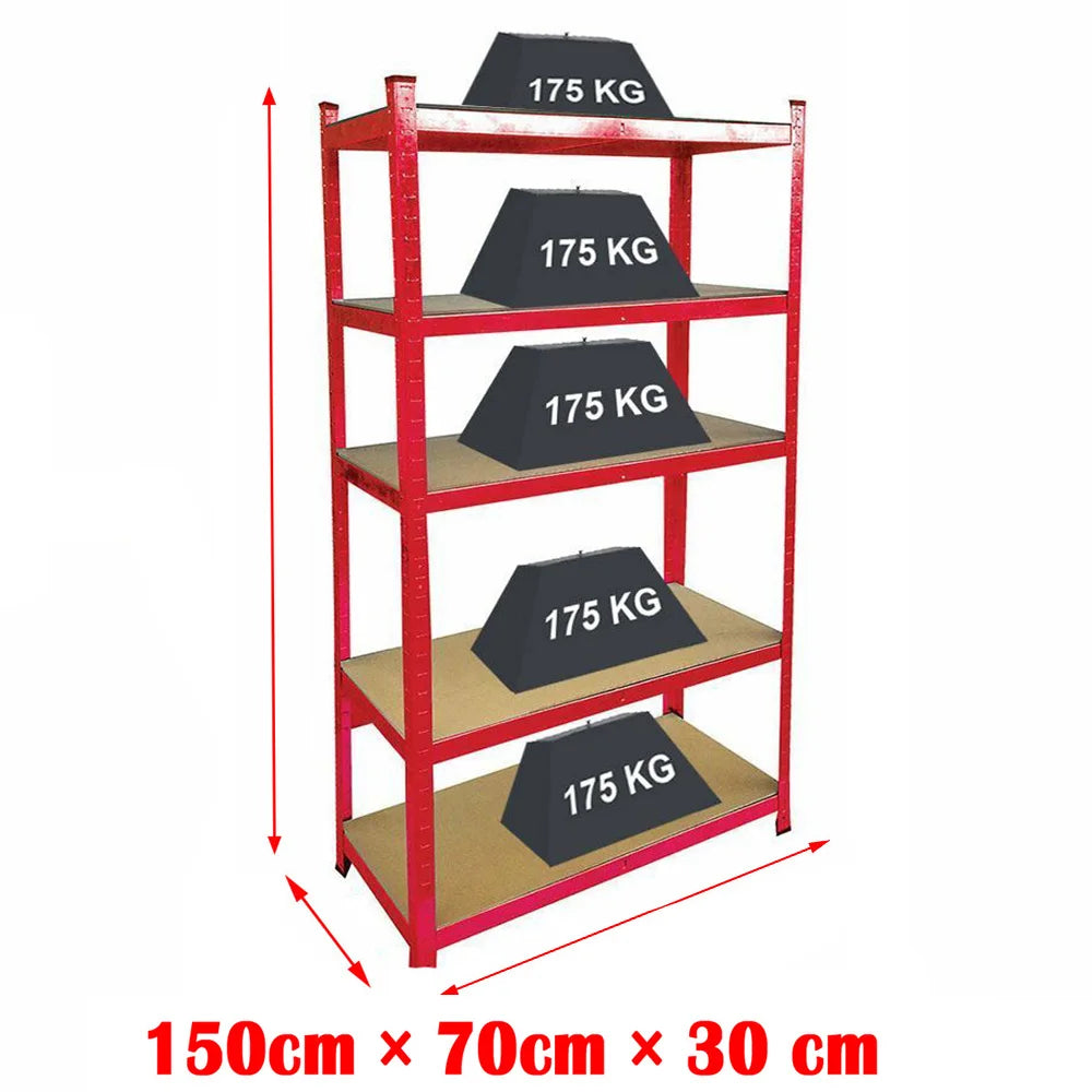 5 Tier Metel Garage Shelf Unit 150x70x30cm, Heavy Duty, Boltless Design, for Warehouse Workshop Office, 875kg Total Capacity
