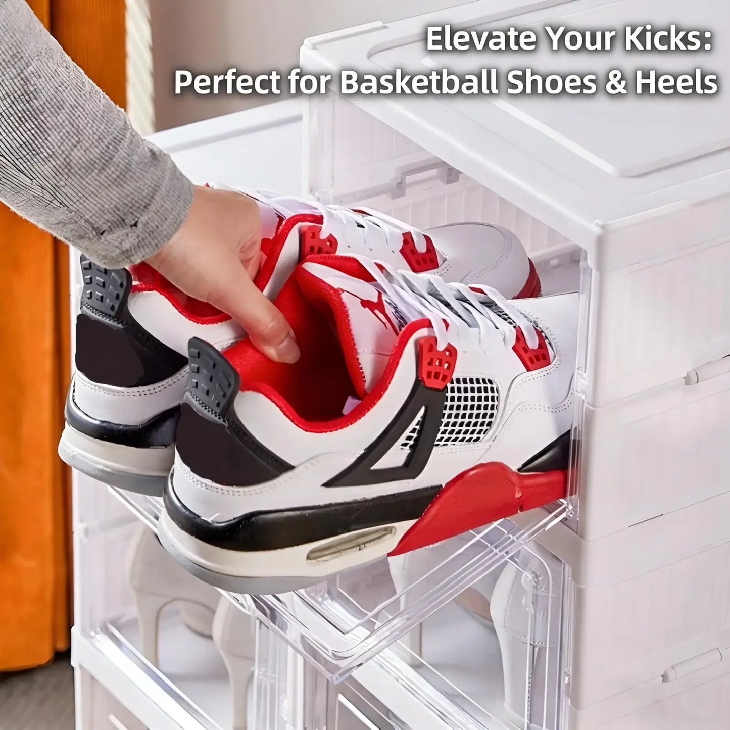 6 Layers Foldable Transparent Shoe Box Stackable Dustproof High Top Sneaker Storage Organizer for Home Closet