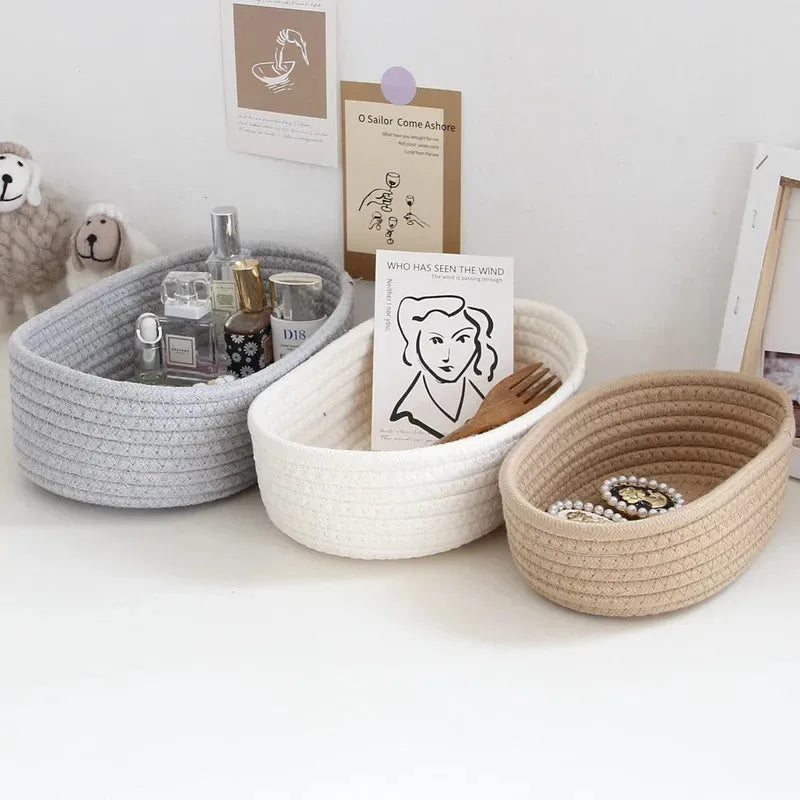 Nordic Cotton Rope Woven Storage Baskets Organize Boxs Desktop Sundries Organize Basket Sundries Key Cosmetics Storage Box
