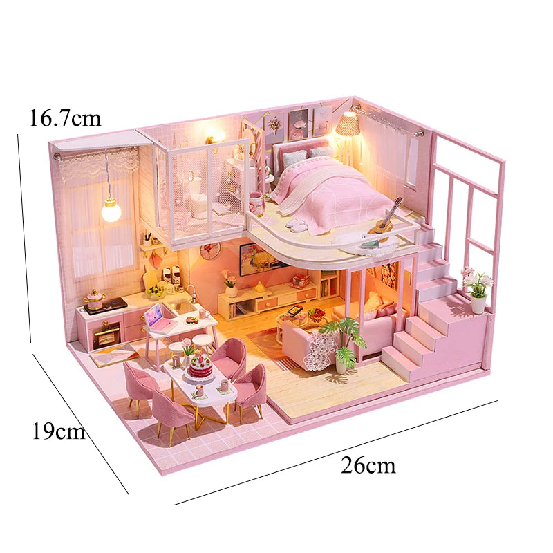 DIY Wooden Doll House Handmade Duplex Apartment Production 3D Puzzle Assembly Building Duplex Apartment Model Toy Children Gifts