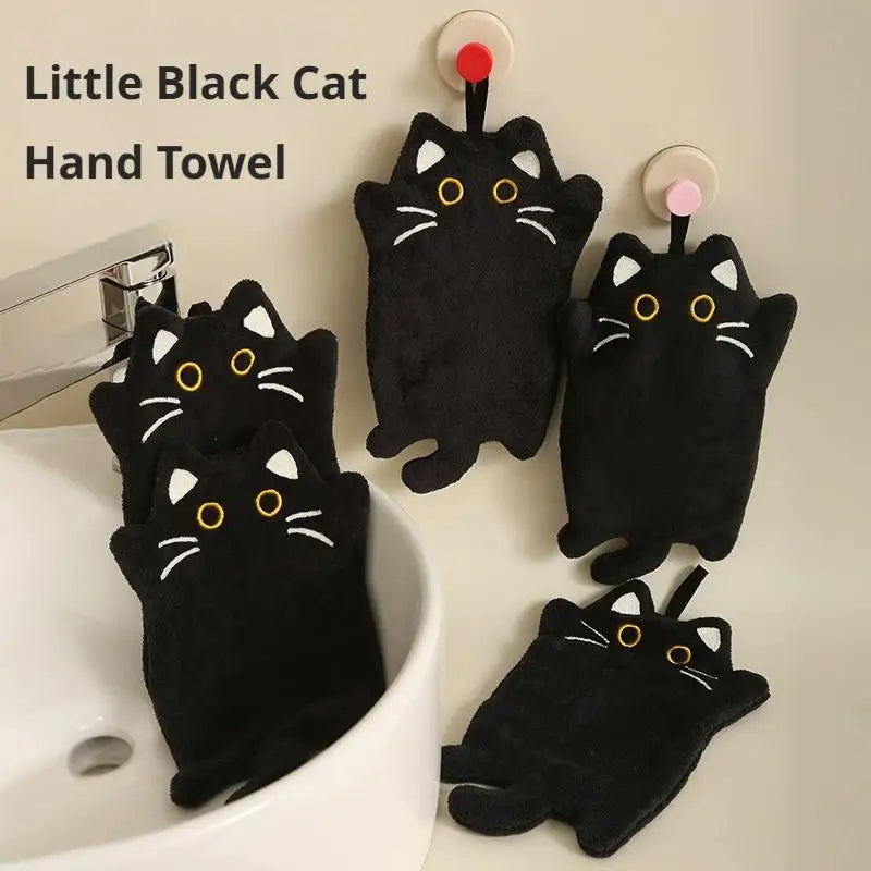 Cartoon Cat Hand Towel Thickened Absorbent Kitchen Heat Resistant Pad Hanging Cleaning Cloth Towels