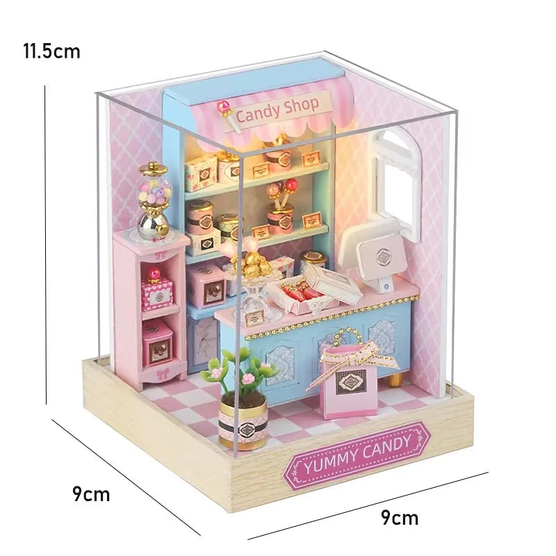 3D Puzzles Wooden Coffee Shop Mini Dollhouse Kit DIY Handmade Assembly Building Dollhouses Toys For Kids Birthday Gifts