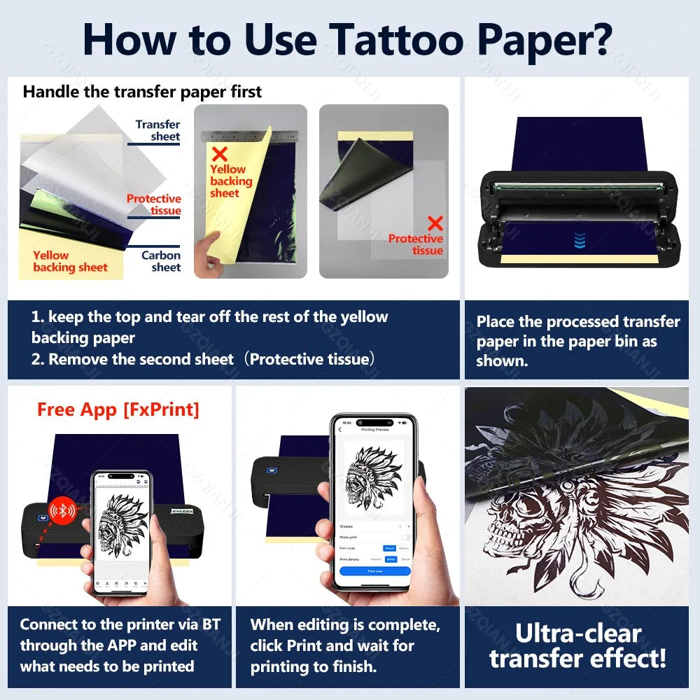 A4 Printer Portable USB Bluetooth Wireless Thermal Tattoo Transfer Maker with Paper Case Support Mobile Smartphone Android Print