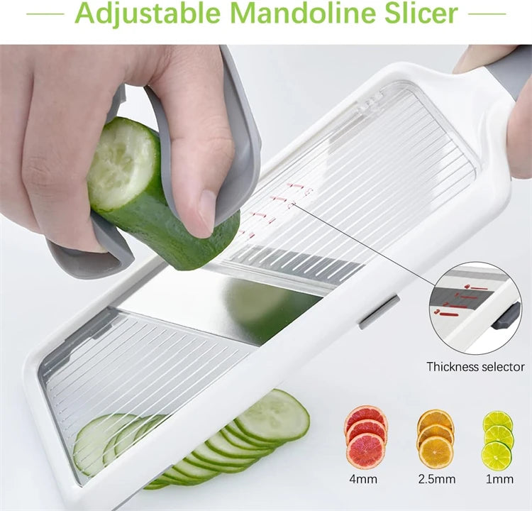 LMETJMA Multi Handheld Mandoline Slicer with Adjustable Stainless Steel Blade Kitchen Veggie Chopper Cheese Grater JT237