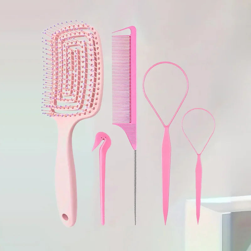4/5pcs/Set Hair Loop Tool Set 2pcs French Braid Tool Loop 1pc Rat Tail Comb 1pc Elastic Hair Rubber Bands Remover Cutter