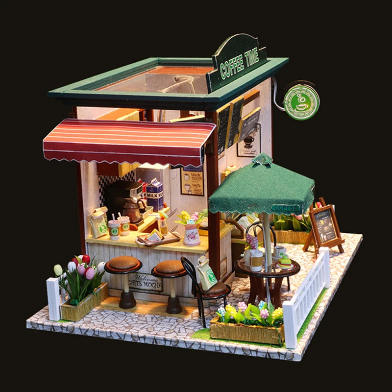 3D Puzzle Building Model Kit Wooden Miniature Doll House With LED Lights Assembled DollHouses Home Decoration Birthday Gifts