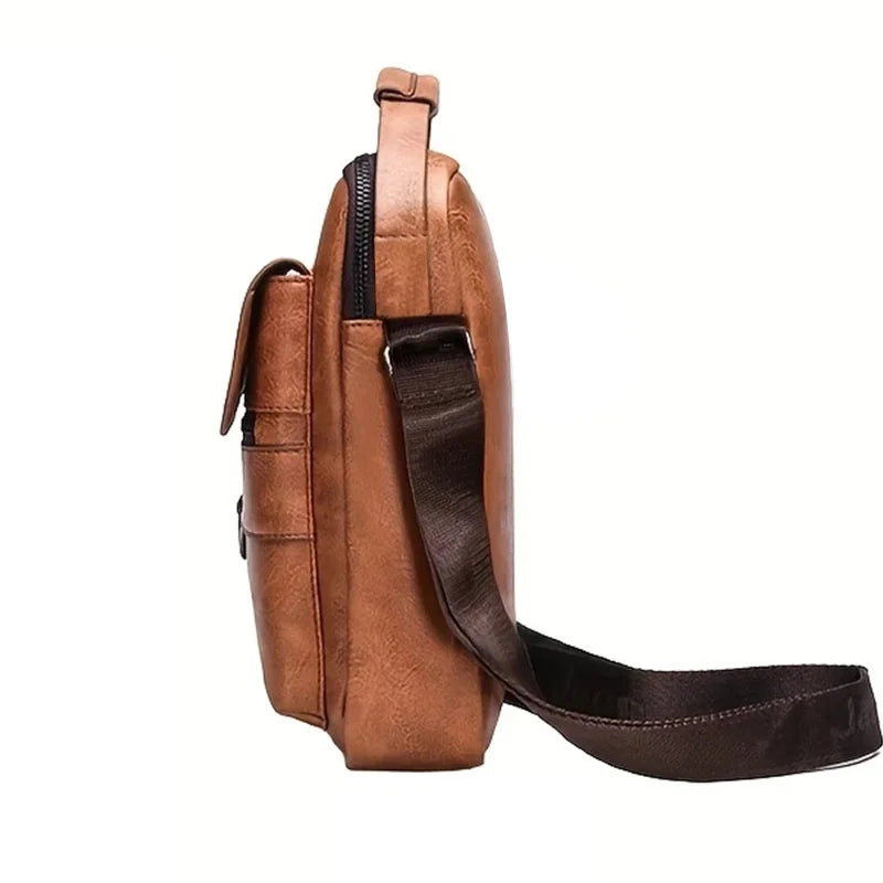 Multi-purpose men's shoulder bag for work, PU crossbody briefcase with handle, professional casual daypack