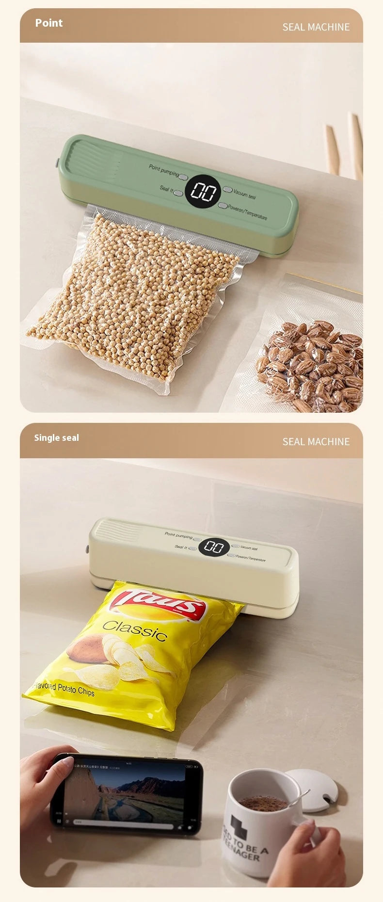Handheld Mini Vacuum Sealer Rechargeable Design Automatic Sealing Machine Kitchen Food Storage Helper