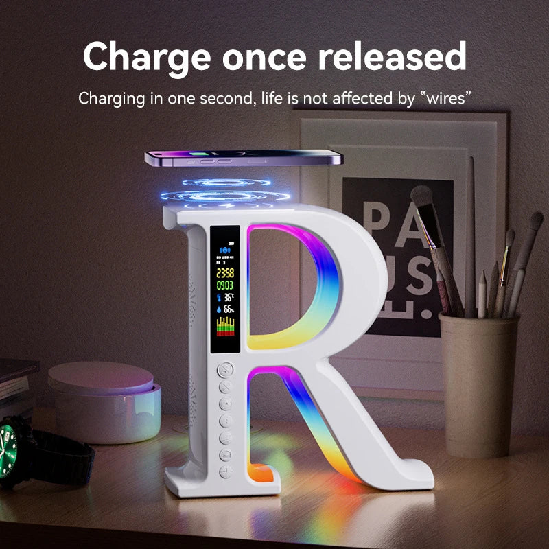 Lenovo Bluetooth Speaker Wireless Charger Multifunctional Color Atmosphere RGB Desk Clock Nightlight LED Digital Clock Plug Card
