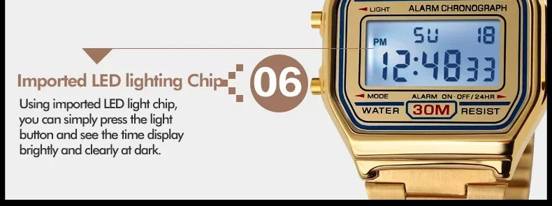Skmei Fashion Men Stainless Steel Strap LED Display 3Bar Waterproof Digital Watch Reloj Hombre For Casual 1123 Sport Watches