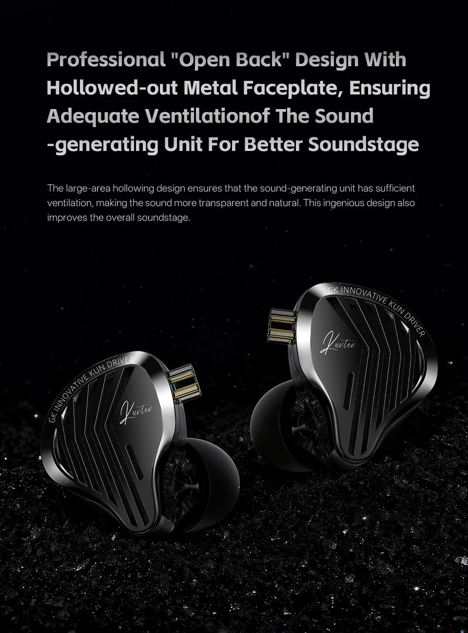 GK KUNTEN Dynamic Drive Heavy Bass Earbuds HIFI Sports Metal Headphones Detachable 2PIN Compatible with KZ Zenith EDX PRO