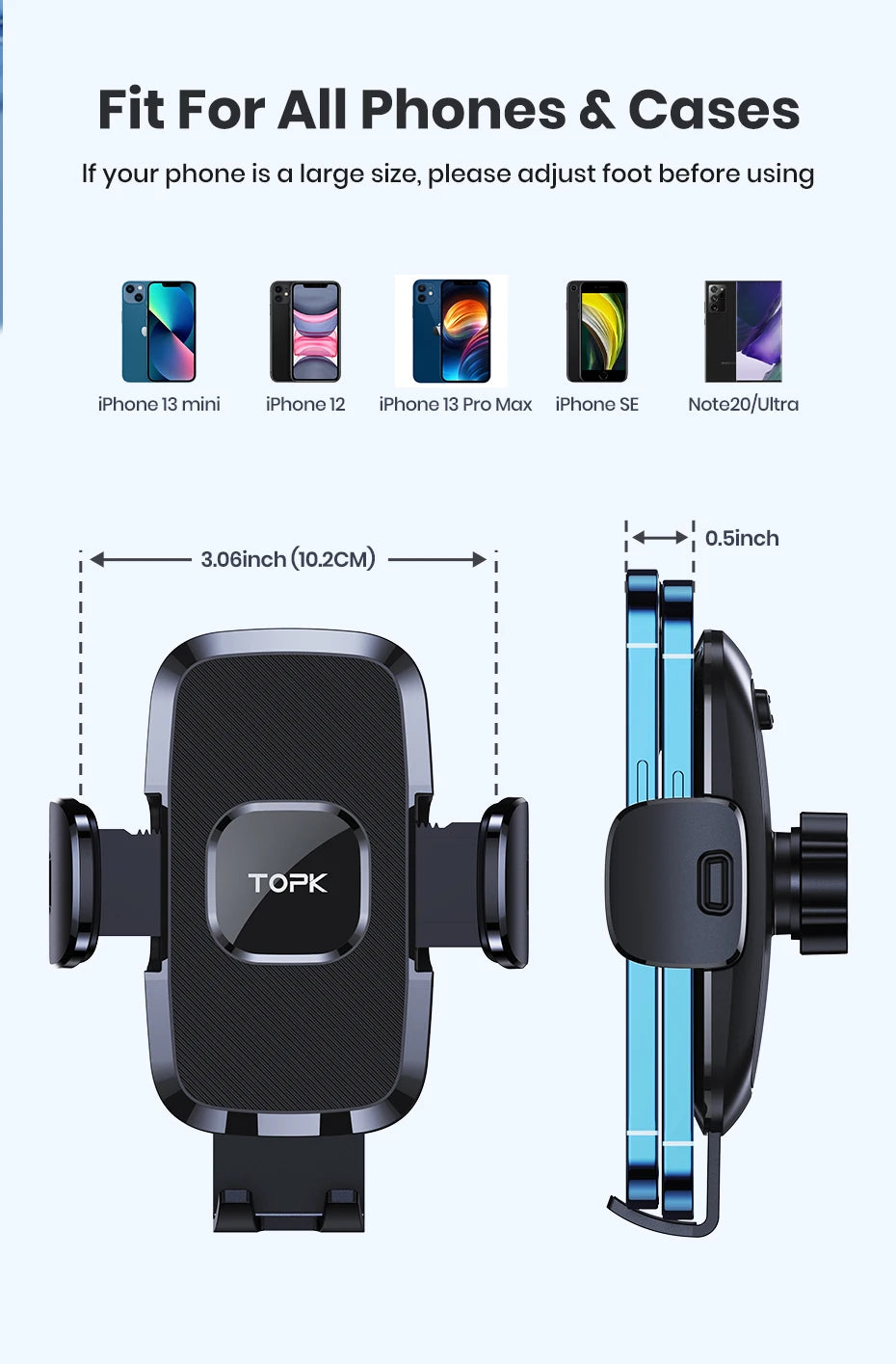 TOPK D35-S Car Phone Holder, Universal Phone Mount for Car with Hook Clip Air Vent Car Mount 360° Rotation for Mobile Phones