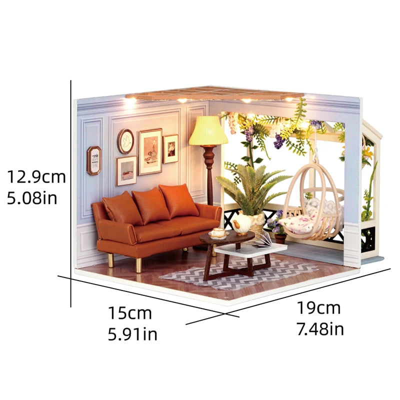 DIY Wooden Miniature Doll House Small House Kit 3D Puzzle Assembly Building Kits With Furniture LED Dollhouse Toys For Gifts