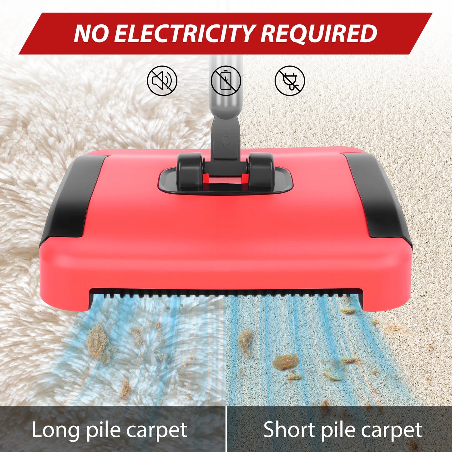 Carpet Floor Sweeper, Manual 3 Rolling Brushes Floor Carpet Brush, Non Electric Quite Rug Roller Brush Push for Cleaning Pet Hai