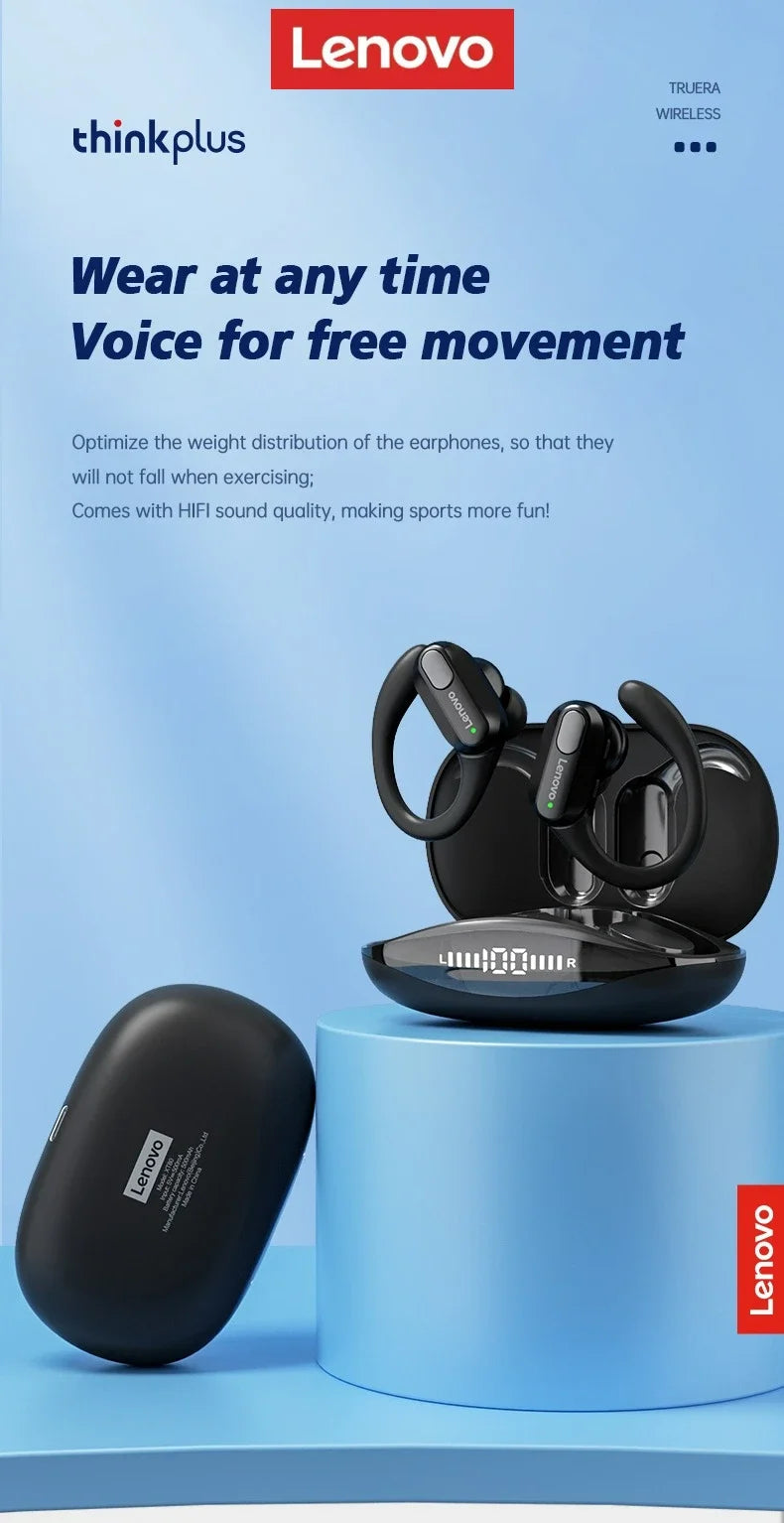 Lenovo XT80 Wireless Headphones Bluetooth 5.4 Earphones True with Mic Button Control Noise Reduction Earhooks Waterproof Headset