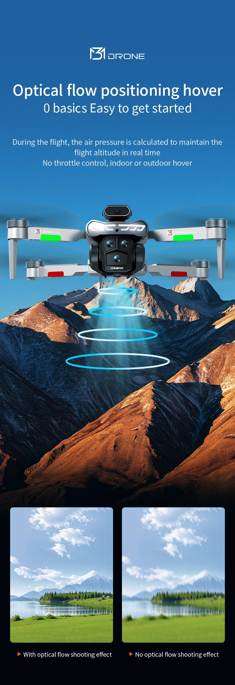 New Obstacle Avoidance M3 Drone Brushless Motor Helicopter Optical Flow Hovering GPS 8K 3 Camera Foldable Quadrotor Aircraft Toy