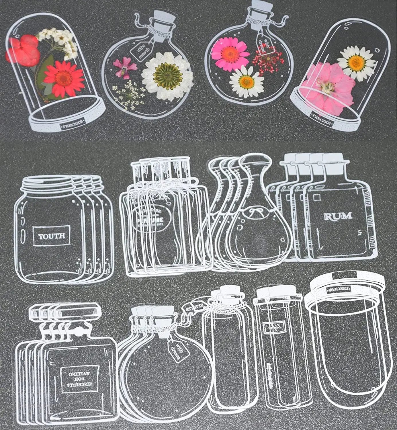 30Pcs Transparent Dried Flower Bookmarks Herbarium Bookmarks Flower Page Clips Reading Mark Glassware Shape Bookmarks Stickers