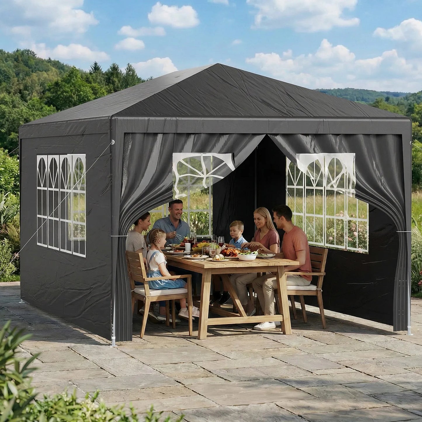 LOEFME 3x4M/3x3M Outdoor Gazebo Tent Outdoor Garden Camping Awning Waterproof Windproof UV Sun Shelter W/ Removable 4 Side Walls