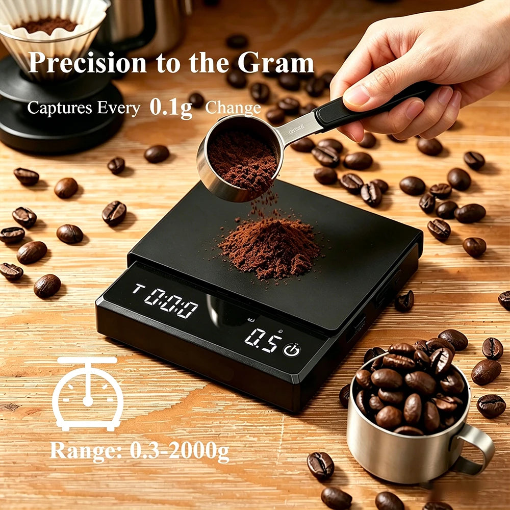 Mini Digital Coffee Scale with Timer 0.1g High Precision Rechargeable USB-C Fast Charging Kitchen Scale for Espresso Pour Over