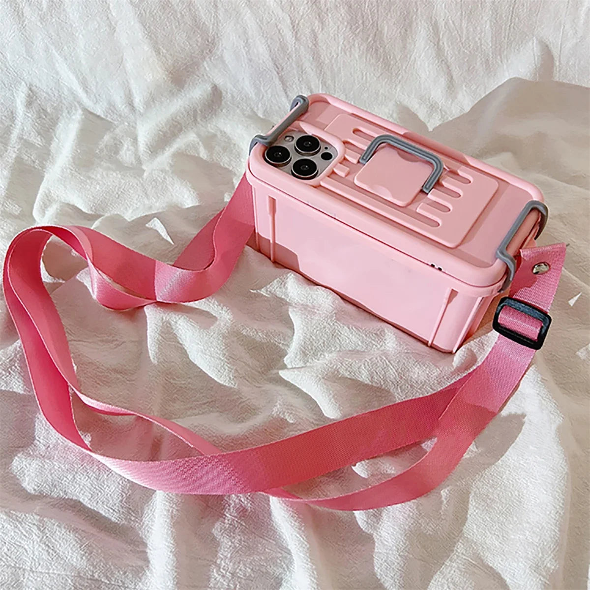 Hot Creative Storage Box Crossbody Lanyard Silicone Phone Shell For iPhone 11 12 13 14 15 Pro Max Funny Shockproof Soft Cover