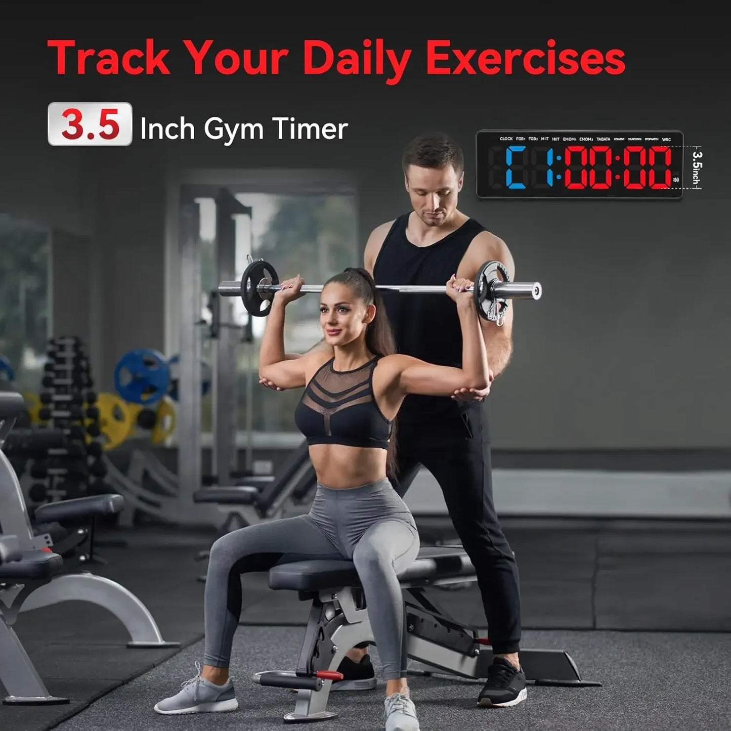 Gym Timer 3.5" Large LED Display Wall Clock Gym Interval Workout  Count Down & Up  Stopwatch Digital Timer for Fitness Home