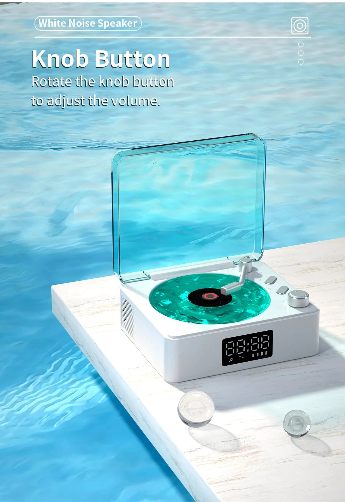Waves Vinyl Player Bluetooth Speaker with White Noise Retro Turntable Speaker Sleep Aid Vitrola Shaped Speaker with RGB Light