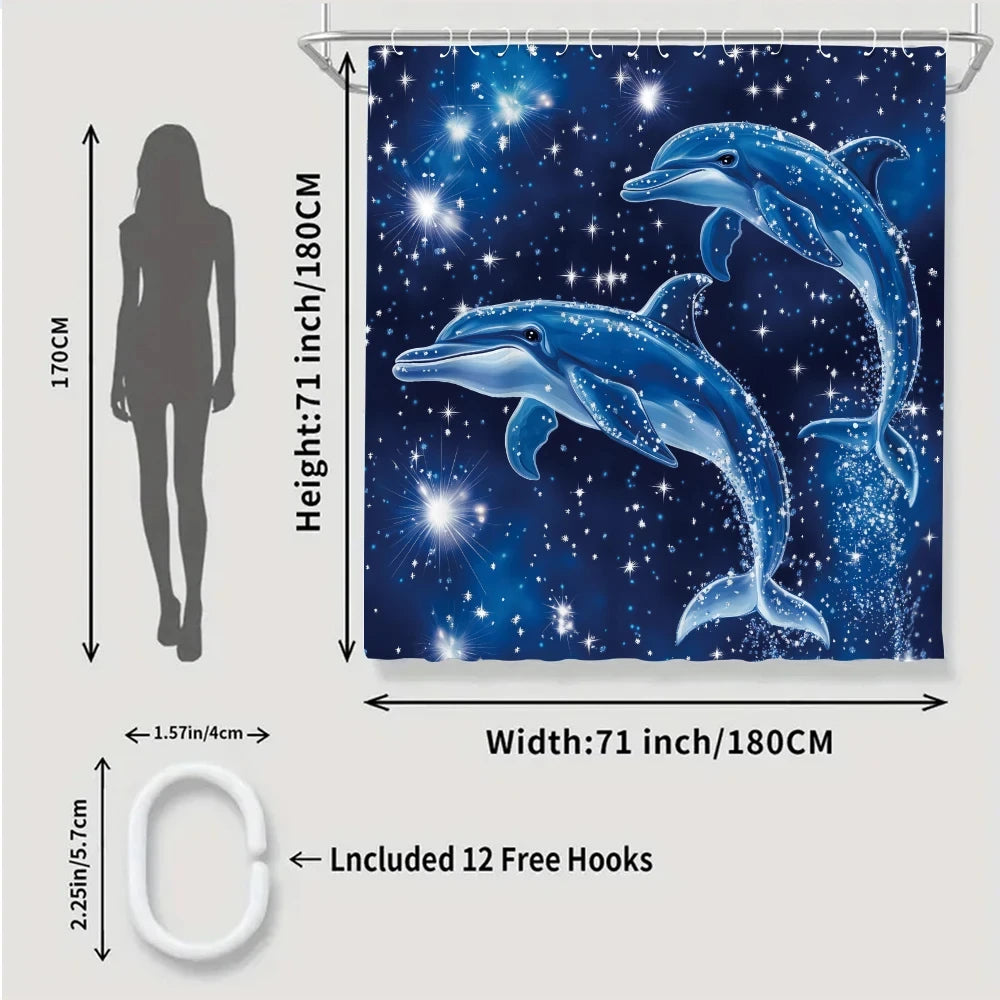 Dolphin Bathroom Four-piece Set - Avant-garde Waterproof Shower Curtain, creating a complete bathroom suite