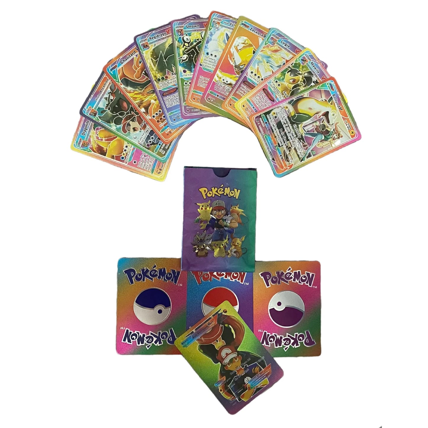 Pokemon Rainbow Gold Silver Black Foil Vmax Gx Cards Golden Letters English Game  Collection Battle TrainerCard Series Gift