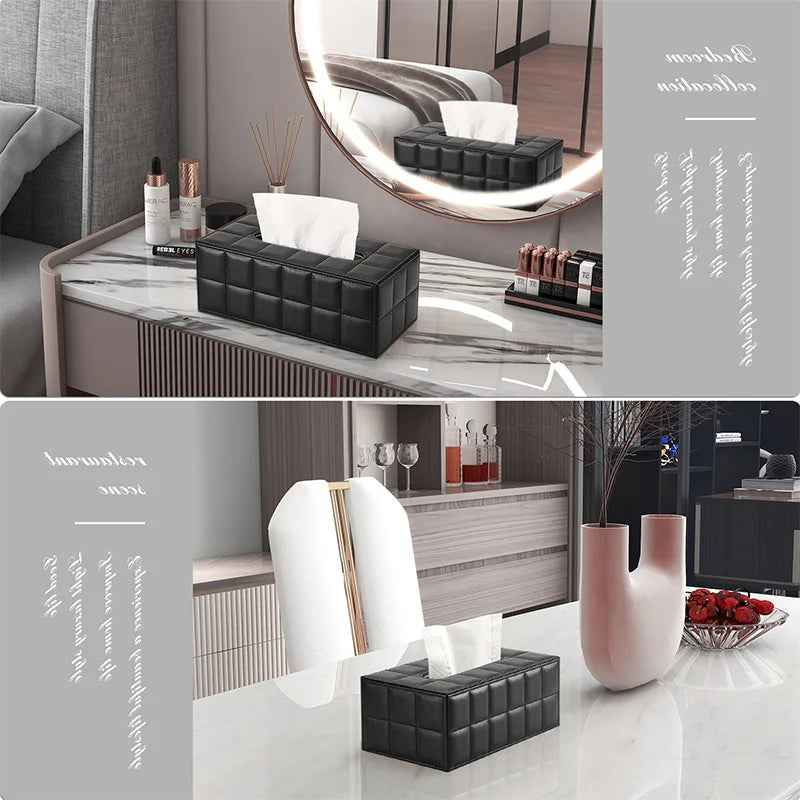 Elegant PU Leather Square Tissue Holder for Coffee Table, Decorative Napkin Paper Case for Home Hotel Restaurant Living Rooms