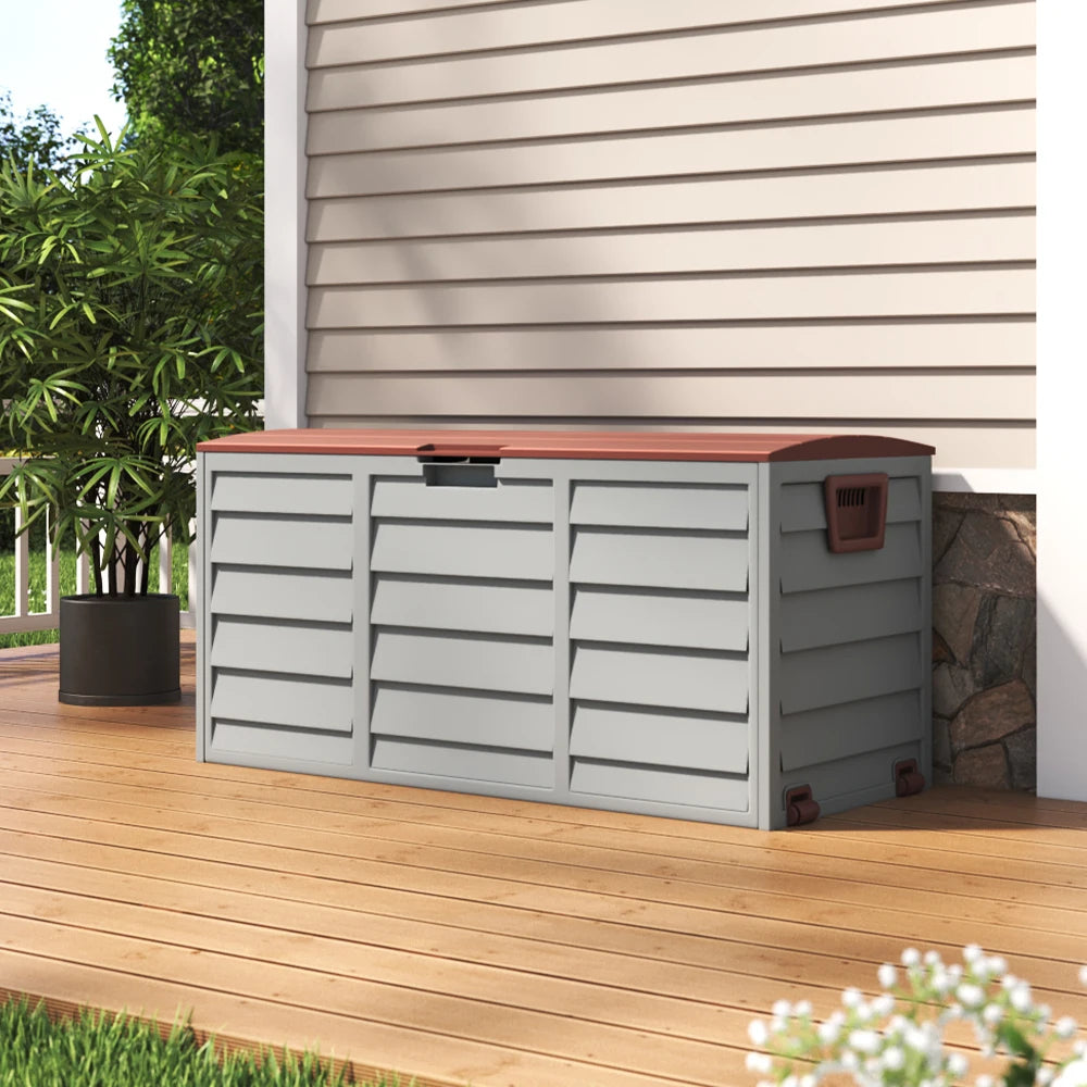 Voltsify 290L Waterproof Large Plastic Garden Storage Box with Lift-up Top  and Wheels
