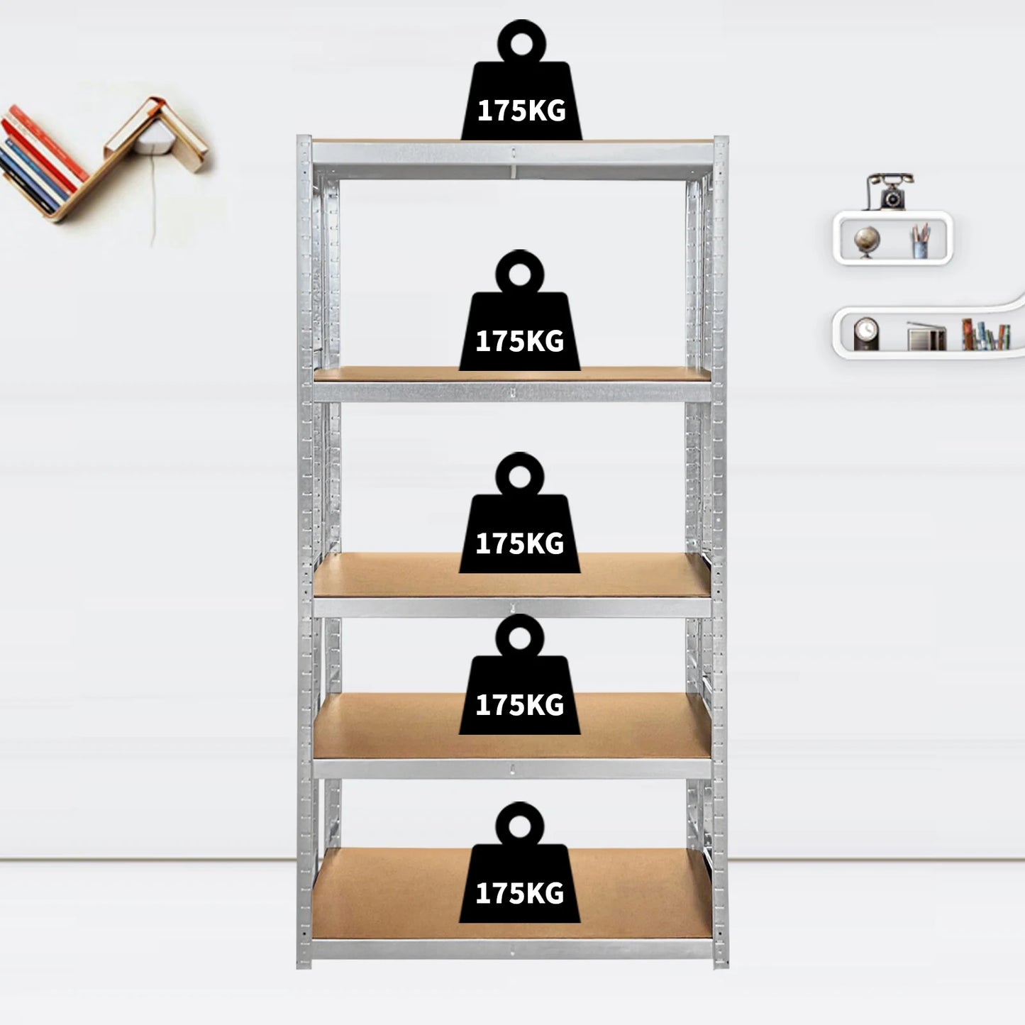 Heavy Duty 5 Tier Galvanised Adjustable Shelf Racking Unit Storage Rack 875KG Capacity Metal Shelves Workshop, Shed, Office,Home