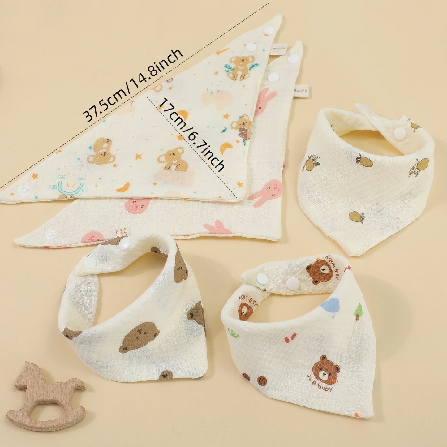0-2Year Baby Bibs Saliva Scarf 5Pcs Triangle Scarf Cartoon Bear 4-Layer Linen Cotton Newborn Boy Girl Absorbent Cloth Baby Bibs