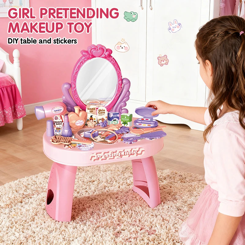30pcs Kids Dressing Table Toy Girl Simulation Home Makeup and Makeup Jewelry Box Pretend Play Toys for Children Birthday Gift