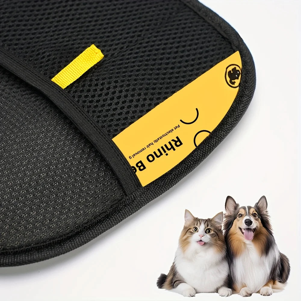 Upgrade Edition Large Pet Static Hair Removal Gloves - Black Polypropylene Cat Grooming Gloves with Yellow Accents