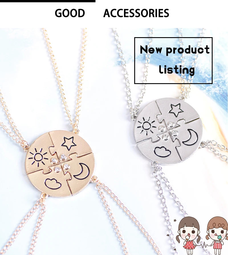 3pcs Best Friend Zircon Sun Star Moon Pendant Necklace Friendship Choker Chain 2025 Fashion Jewelry Accessories Gift