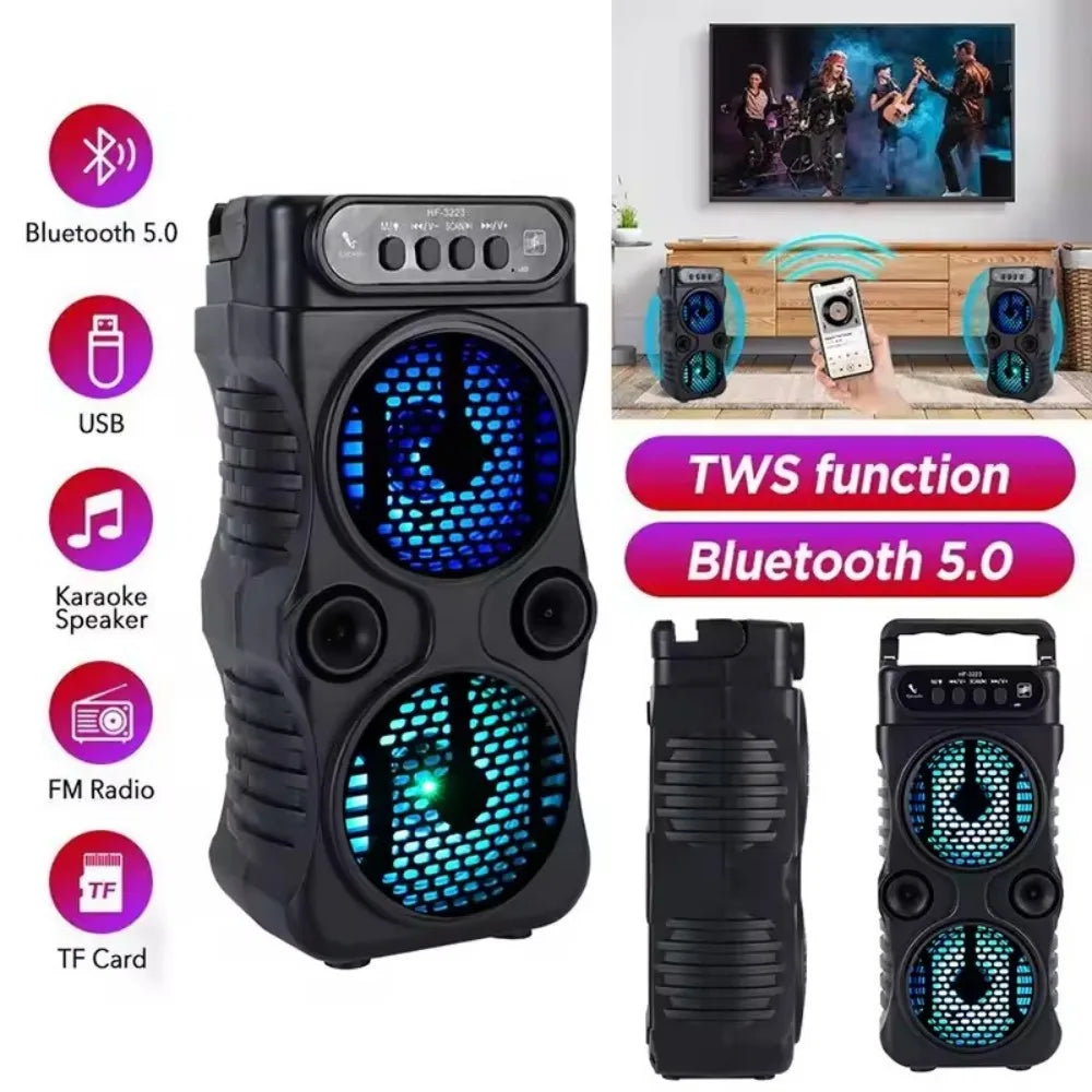 Portable Outdoor Wireless Speaker Dual 3-inch Stereo Subwoofers Bass Boost FM Radio TF/USB Card For Proms Home Karaoke