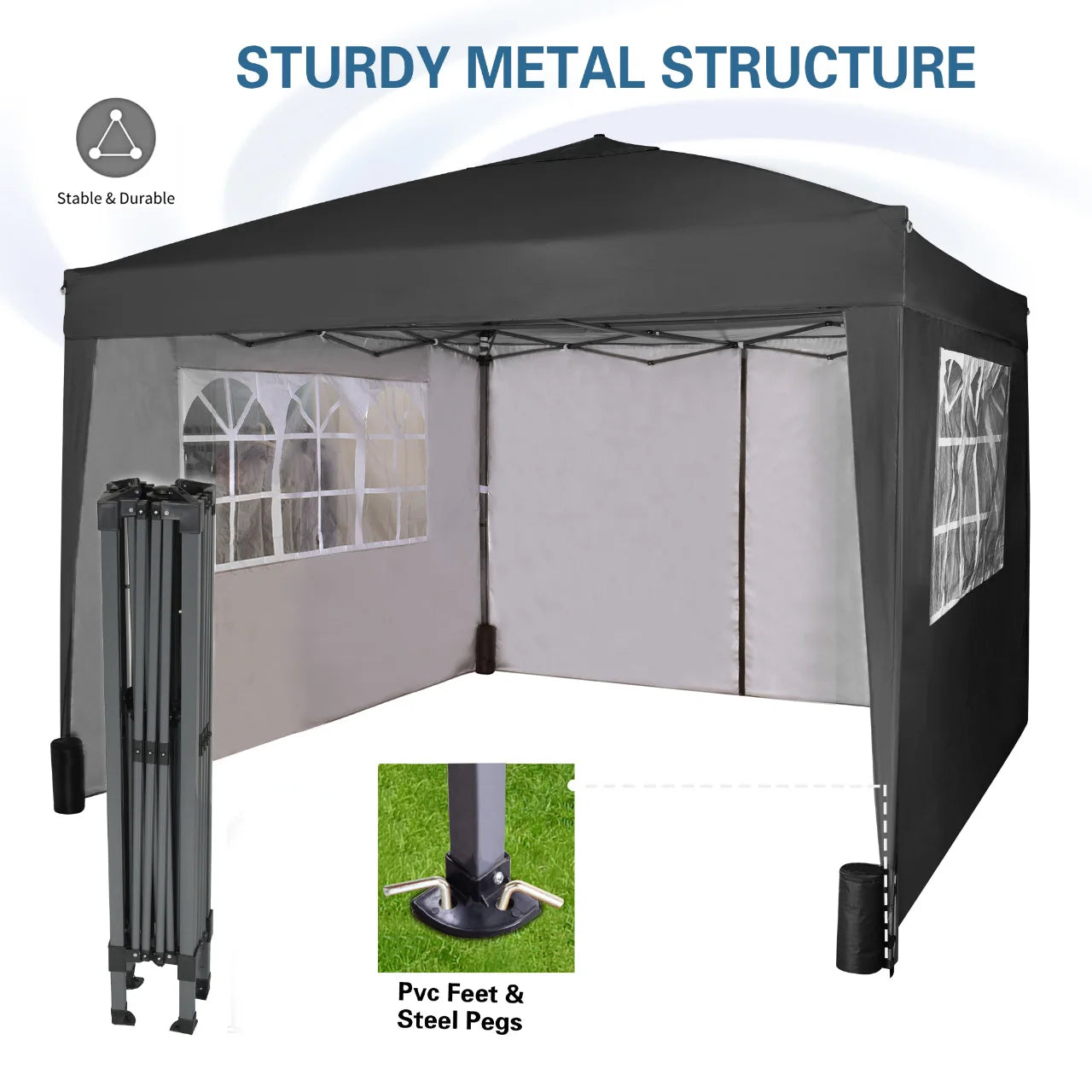mcc direct Pop-up Gazebo 3m x 3m with Sides & 4 Weight Bags & Silver Protective Layer Waterproof Marquee Canopy WS