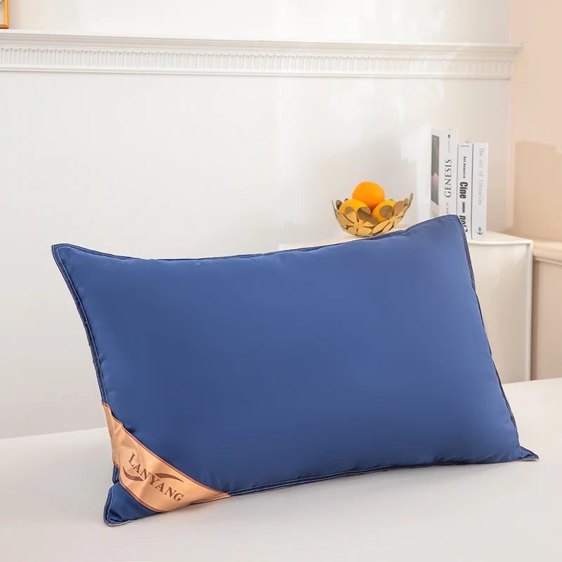 Luxurious high-quality double seam blue gray 2-color splicing pillow, high rebound5star hotel pillow, home bedroom sleep pillow