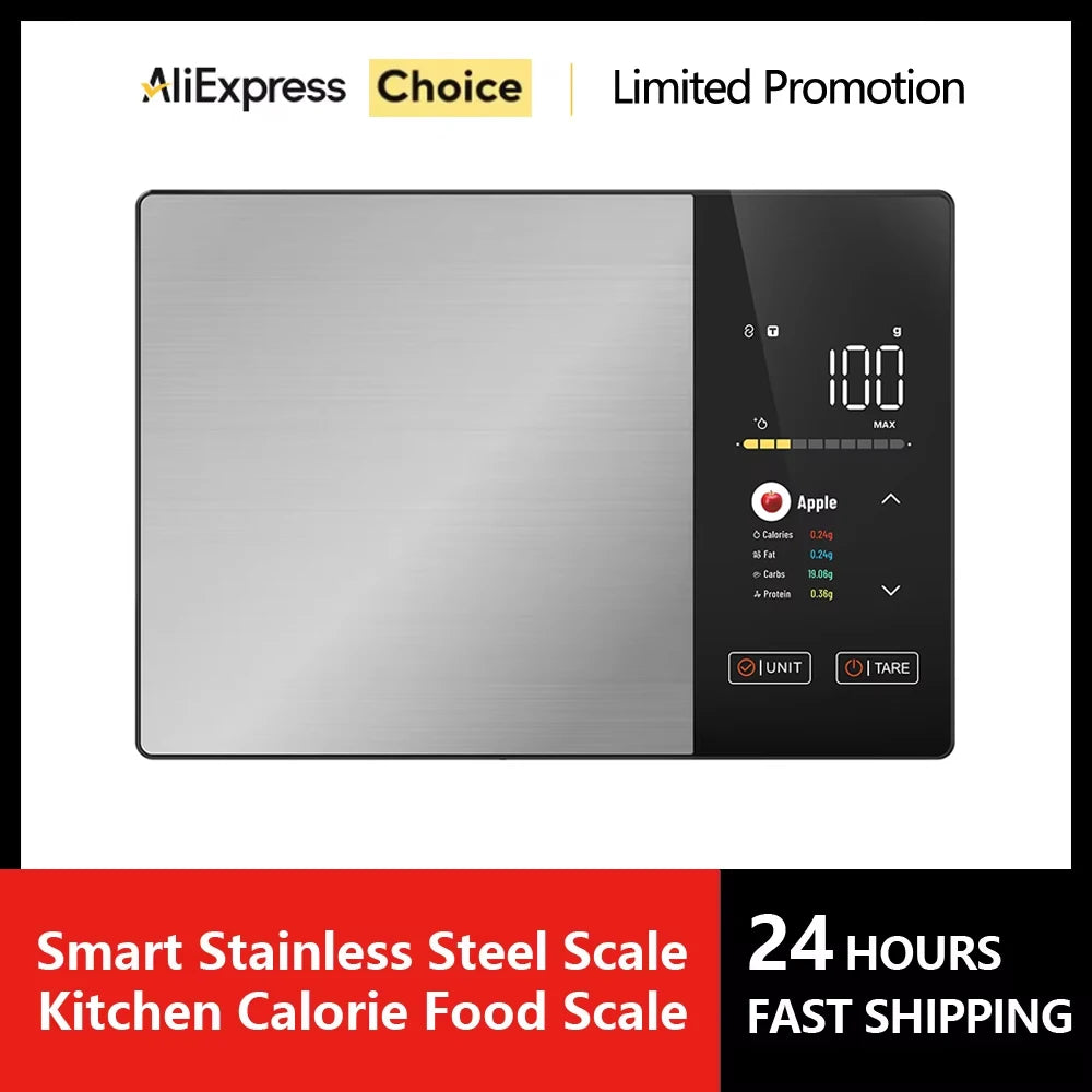 Smart Kitchen Scale Stainless Steel Food Calorie Protein Fat Carbs Nutritional Calculator 11LB/5kg Weight for Healthy Cooking