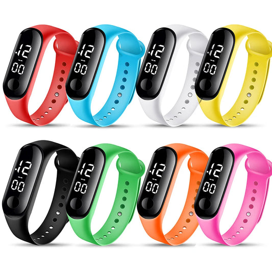 8pcs Children Watches for Girls Rubber Strap Waterproof School Student LED Watch Women Sports Men Digital Clock