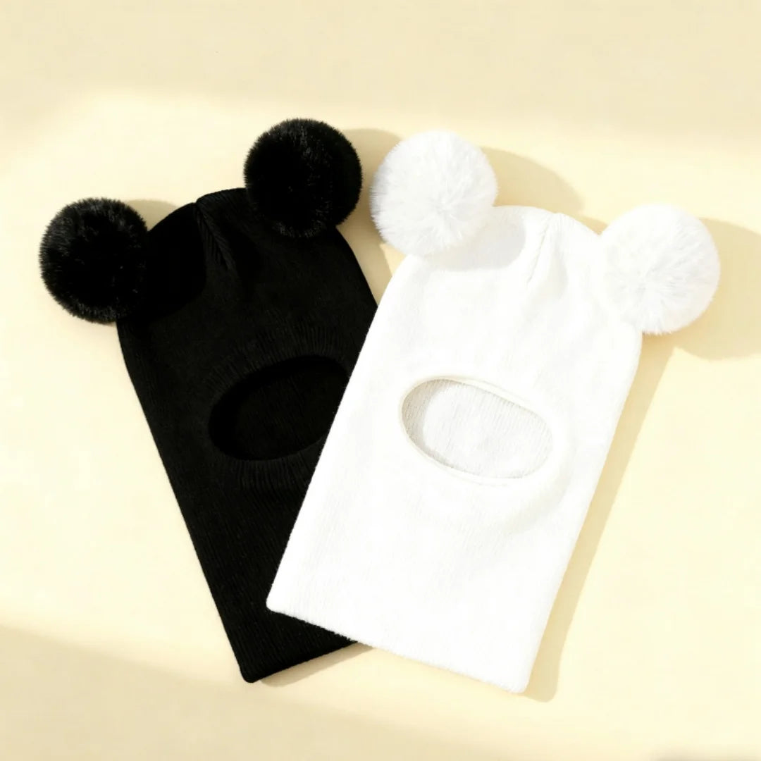1pc/2pcs Winter children's hooded one-piece hat,equipped with ear and neck protection devices,for warmth.Double ball knitted cap