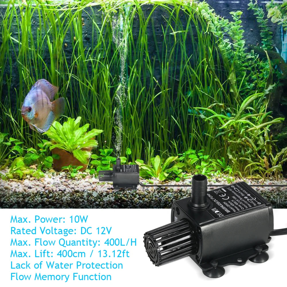 Ultra-quiet Mini DC12V 10W 400L/H Lift 400cm Brushless Water Pump 5.5*2.1mm Female Submersible with Flow Adjustment Function