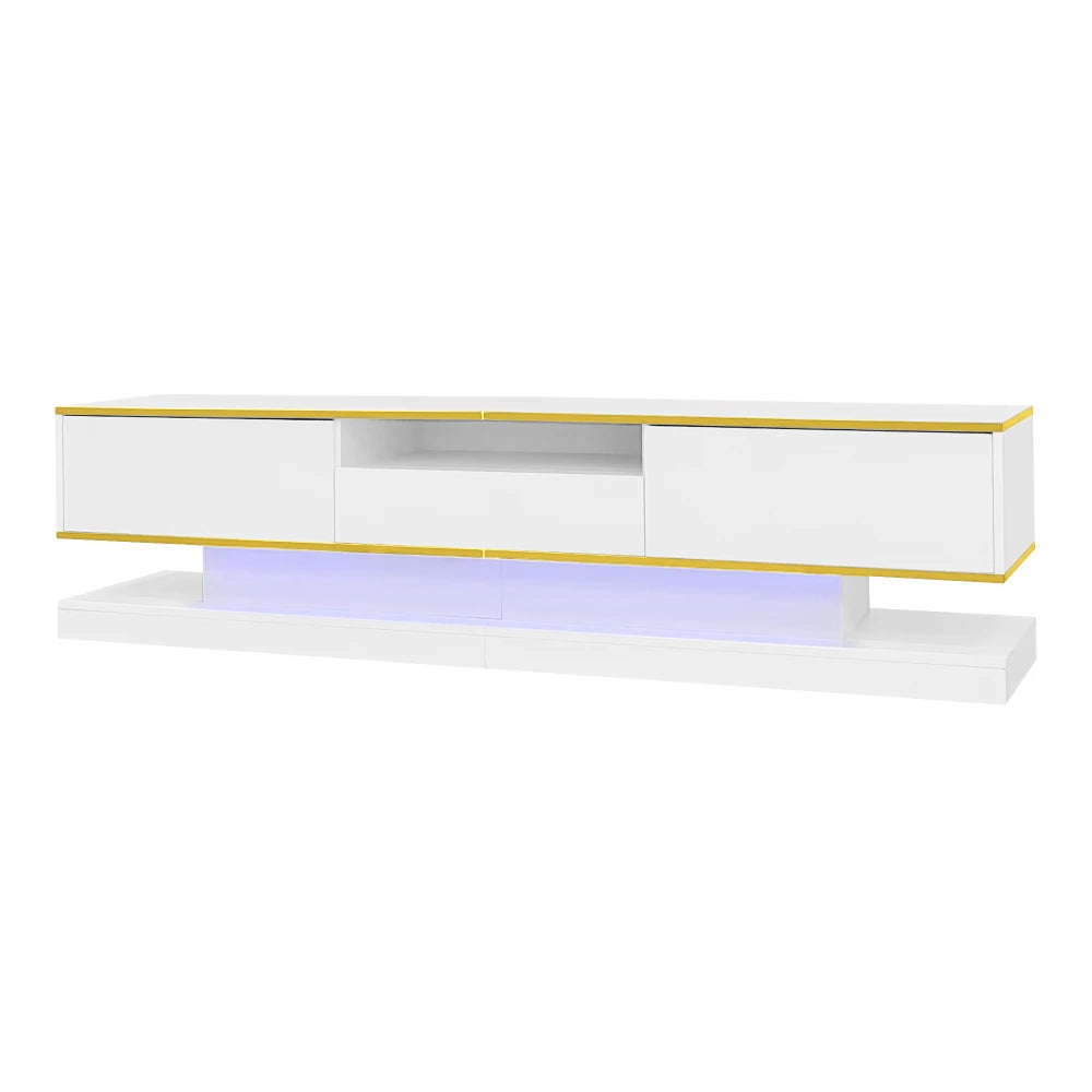 PINGGO Modern TV Cabinet with Three Drawers and an Open Compartment - High Gloss with Color-Changing LED Lights, 180*38*45cm