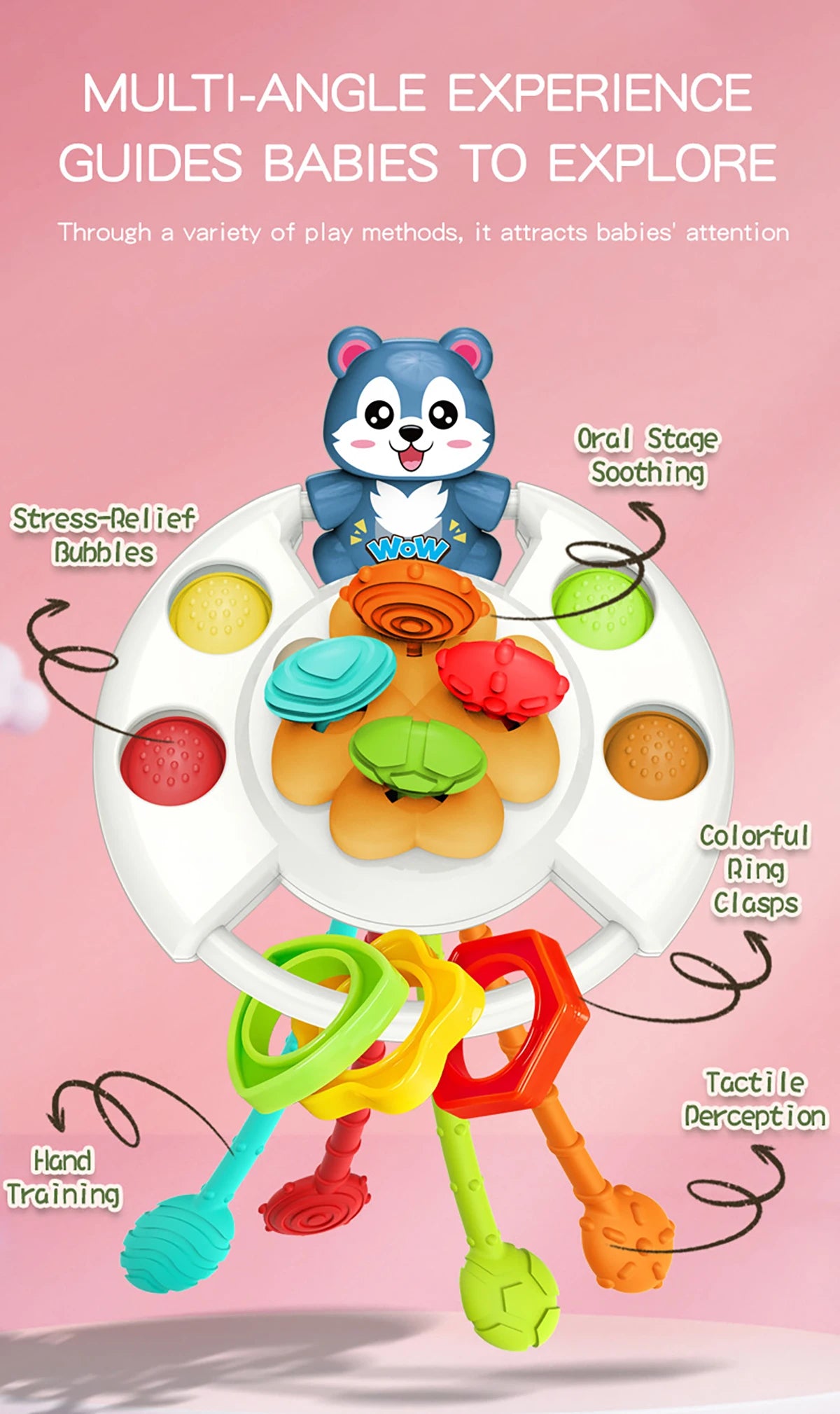 Activity Development Pull String Toys Silicone Teething Rattle Educational Learning Toy Baby Sensory Montessori Toys gift