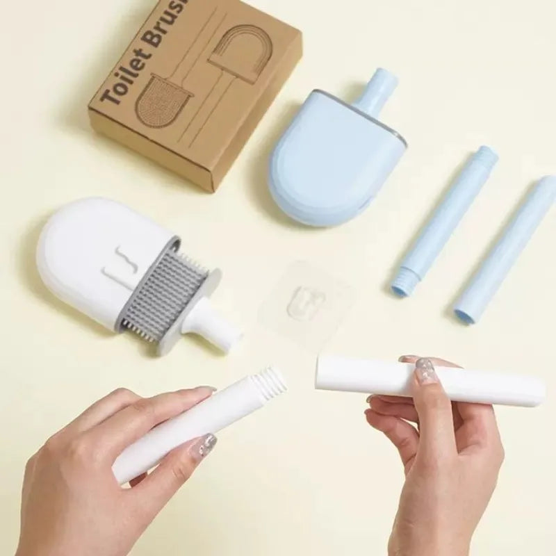 Hanging Silicone Toilet Brush Cleaner with Long Handle Flexible Cleaner Bathroom Brush Quick Drying Holder Bathroom Accessories