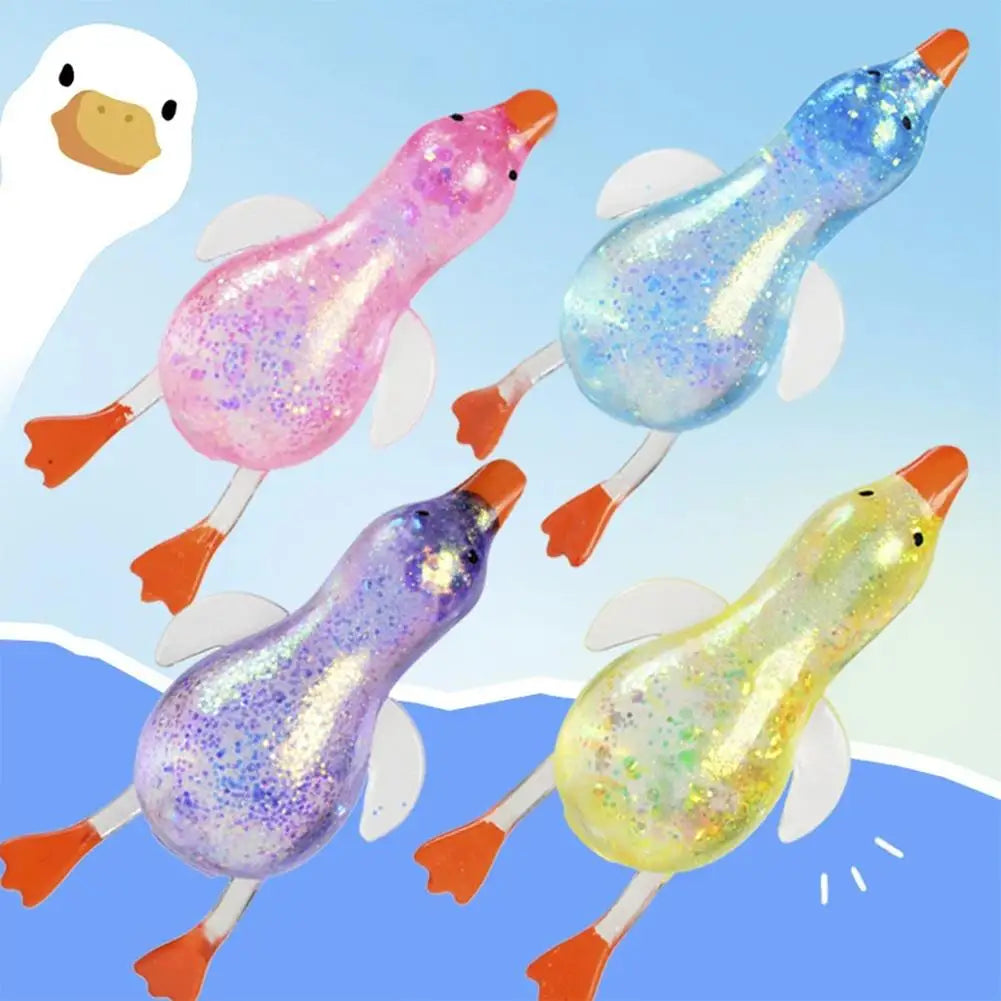 Glitter Duck Squishy Stress Relief Toy | TPR Material | Random Color | Soft Squeeze Fidget Toy for Anxiety Relief | Portable
